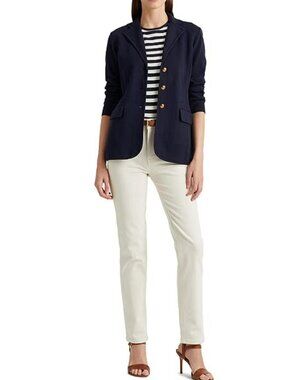 NWT Ralph Lauren Micro Knit Combed Cotton Blazer Navy Blue M